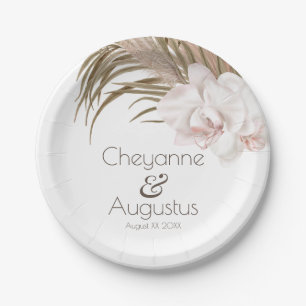 Romantic Orchids and Pampas Grass Wedding Paper Plate