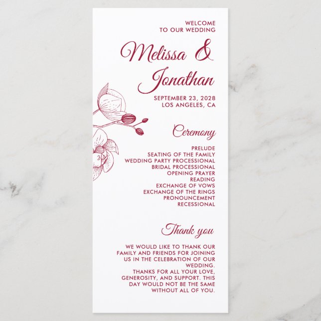 Romantic orchids elegant modern wedding program (Front)