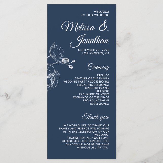 Romantic orchids elegant modern wedding program (Front)