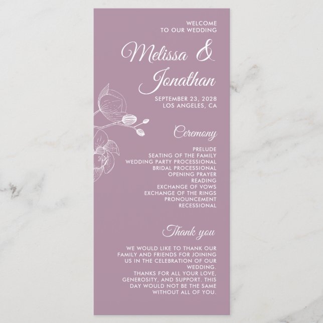 Romantic orchids elegant modern wedding program (Front)