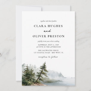 Romantic Oregon Coast Pine Landscape Wedding Invitation