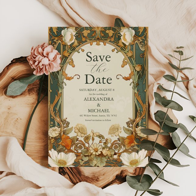 Romantic Ornate Frame Greenery Wedding Save The Date (Creator Uploaded)