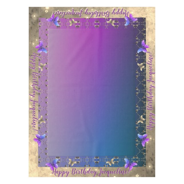 Romantic Ornate Rose Butterfly Birthday Tablecloth (Front)