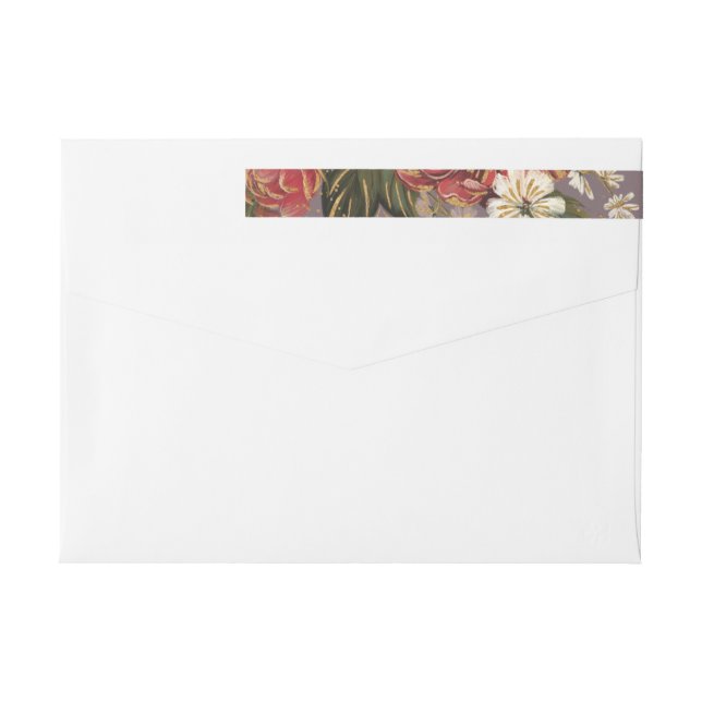 Romantic Painted Floral Pink Purple Wedding Wrap Around Label (Back)