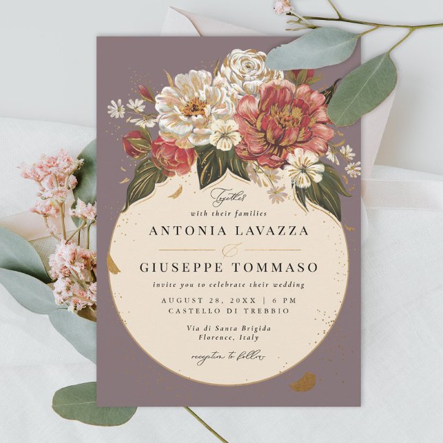 Romantic Painted Floral Wedding Faux Gold Invitation (Creator Uploaded)