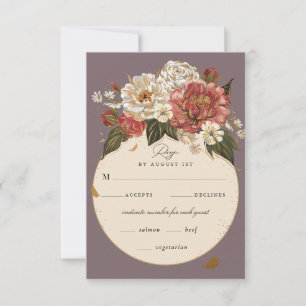 Romantic Painted Floral Wedding Faux Gold RSVP Card