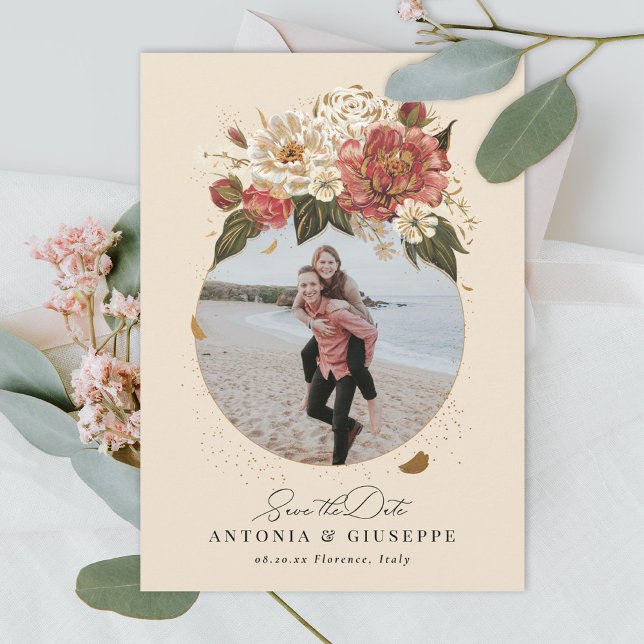 Romantic Painted Floral Wedding Faux Gold Save The Date (Creator Uploaded)