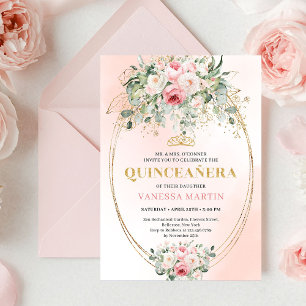 Romantic Pale Pink Rose Gold Quinceañera Card