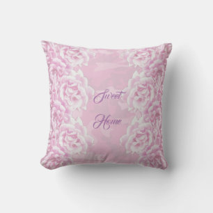 Romantic pale pink roses on pink camouflage throw pillow