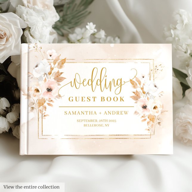 Romantic Pale Rose Gold Frame Mariage livre d'hôte (Romantic Pale Pink Gold Frame Wedding Guest Book)