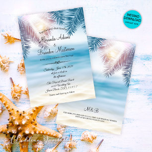 Romantic Palm Tree Tropical Island Beach Wedding Invitation