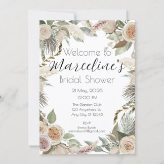 Romantic Pampas and Rose Bridal Shower Invite