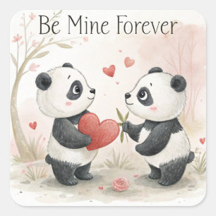 Romantic Panda Card – Be Mine Forever Square Sticker