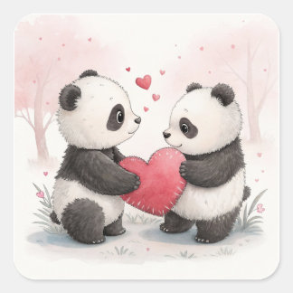 Romantic Panda Card Square Sticker