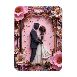 Romantic Paper Silhouette Wedding Scene Magnet