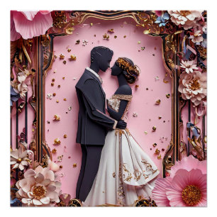 Romantic Paper Silhouette Wedding Scene Poster