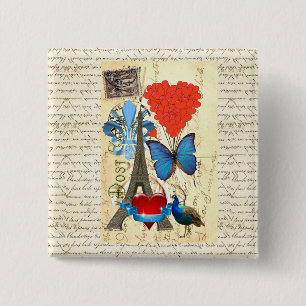 Romantic Paris collage 2 Inch Square Button