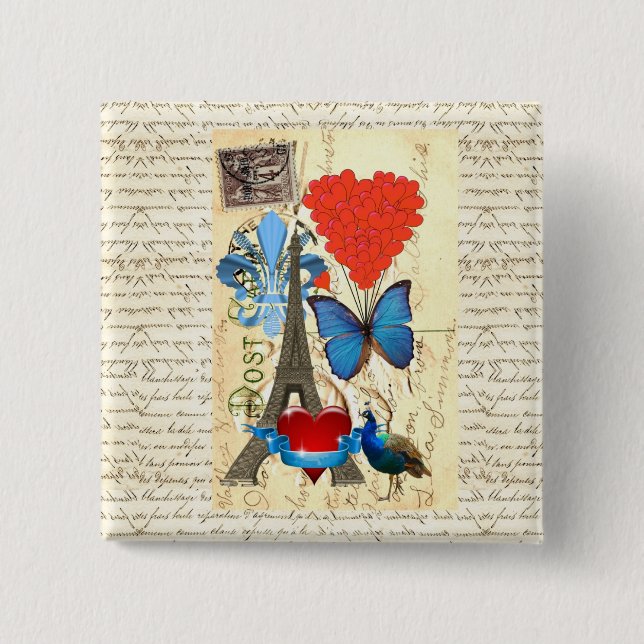 Romantic Paris collage 2 Inch Square Button (Front)