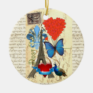 Romantic Paris collage Ceramic Ornament