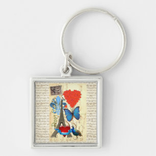 Romantic Paris collage Keychain