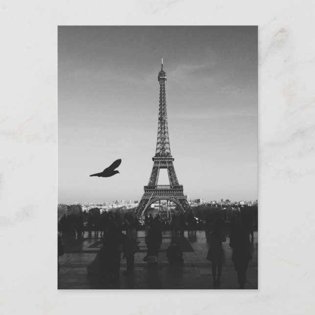 Romantic Paris Eiffel Tower Black and white Postcard (Front)