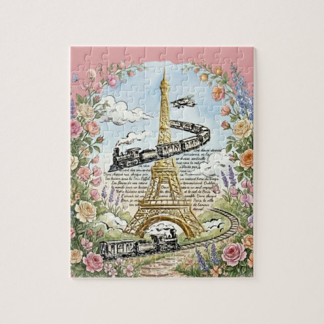 Romantic Paris, Eiffel Tower, French Art Jigsaw Puzzle (Vertical)