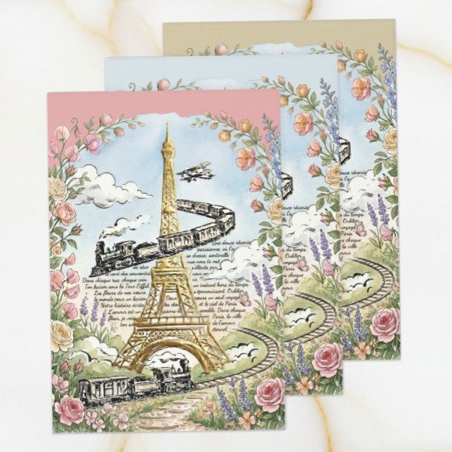 Romantic Paris, Eiffel Tower, French Art Wrapping Paper Sheet (Romantic Paris Wrapping Paper, Eiffel Tower / French Art)
