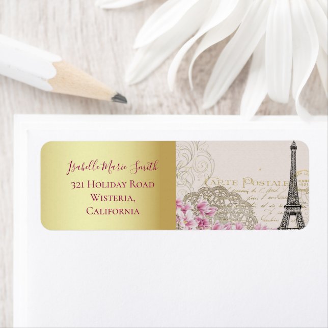 Romantic Paris Eiffel Tower Pink Blossoms Gold (Insitu)