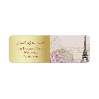 Romantic Paris Eiffel Tower Pink Blossoms Gold