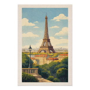 Romantic Paris Eiffel Tower Vintage Travel Poster