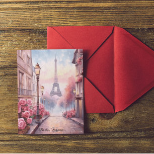 Romantic Paris France – Eiffel Tower Floral Postcard
