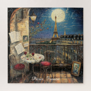 Romantic Paris France Eiffel Tower Illustration Jigsaw Puzzle