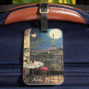 Romantic Paris France Eiffel Tower Illustration Luggage Tag