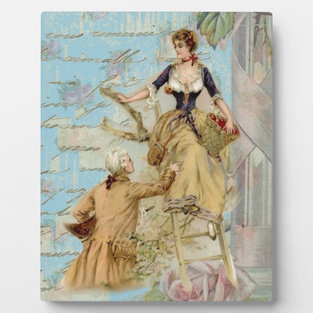 Romantic Paris Lovers Shabbychic blue Plaque (Front)