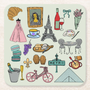Romantic Paris Square Paper Coaster