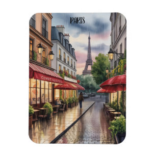 Romantic Paris Street Eiffel Tower Watercolor  Magnet