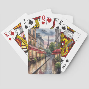 Romantic Paris Street Eiffel Tower Watercolor  Playing Cards