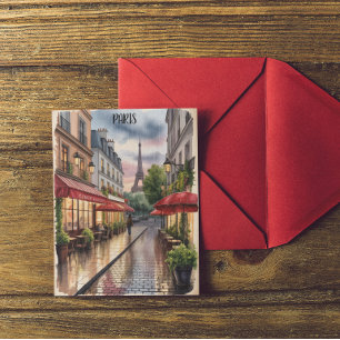 Romantic Paris Street Eiffel Tower Watercolor  Postcard