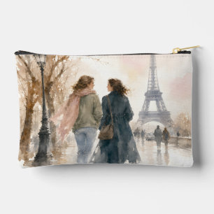 Romantic Paris Street Scene Print Accessory Pouch