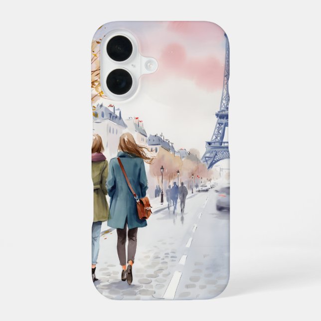 Romantic Paris Street Scene Print iPhone 16 Case (Back)
