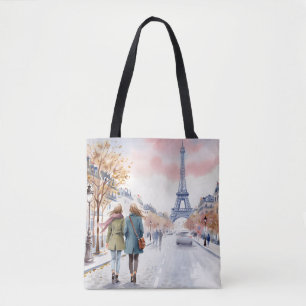 Romantic Paris Street Scene Print Tote Bag