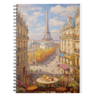 Romantic Parisian Balcony View Oil Painting Notebook