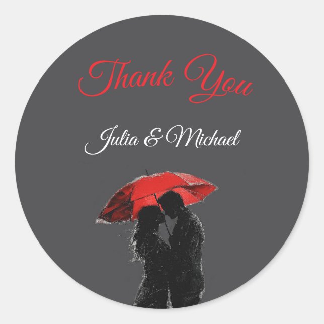  Romantic Parisian Red Umbrella  Love Silhouette Classic Round Sticker (Front)