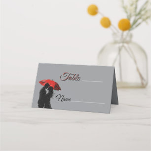  Romantic Parisian Red Umbrella  Love Silhouette Place Card
