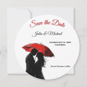 Romantic Parisian Red Umbrella Love Silhouette Save The Date