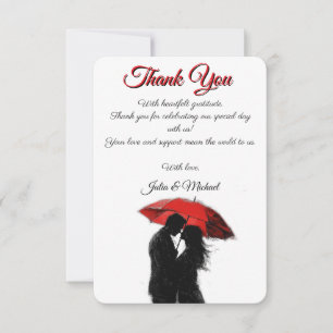 Romantic Parisian Red Umbrella Love Silhouette Thank You Card