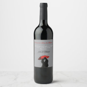  Romantic Parisian Red Umbrella  Love Silhouette Wine Label