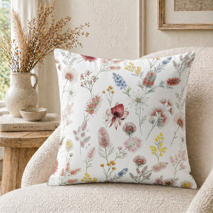 Romantic Pastel Australian Watercolor Wildflowers Throw Pillow