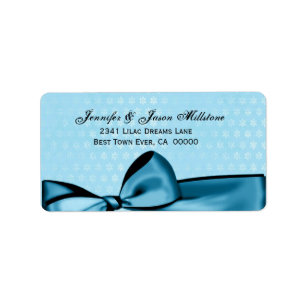 Romantic Pastel Blue Bow & Damask Wedding Label
