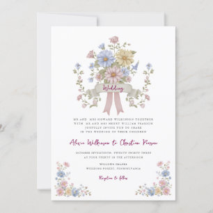 Romantic Pastel Floral all in one wedding qr code Invitation